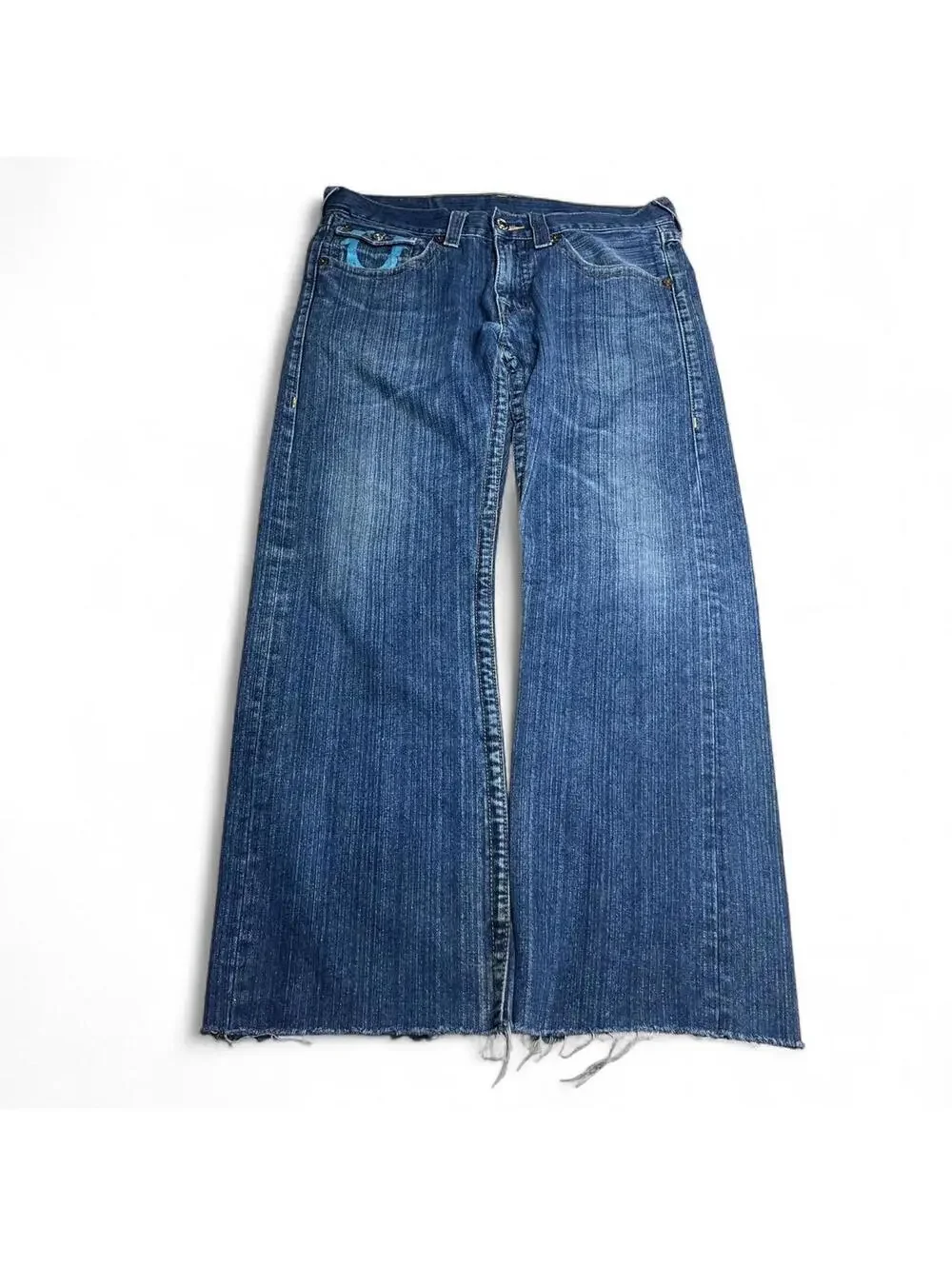 True Religion wide leg jeans painted pockets